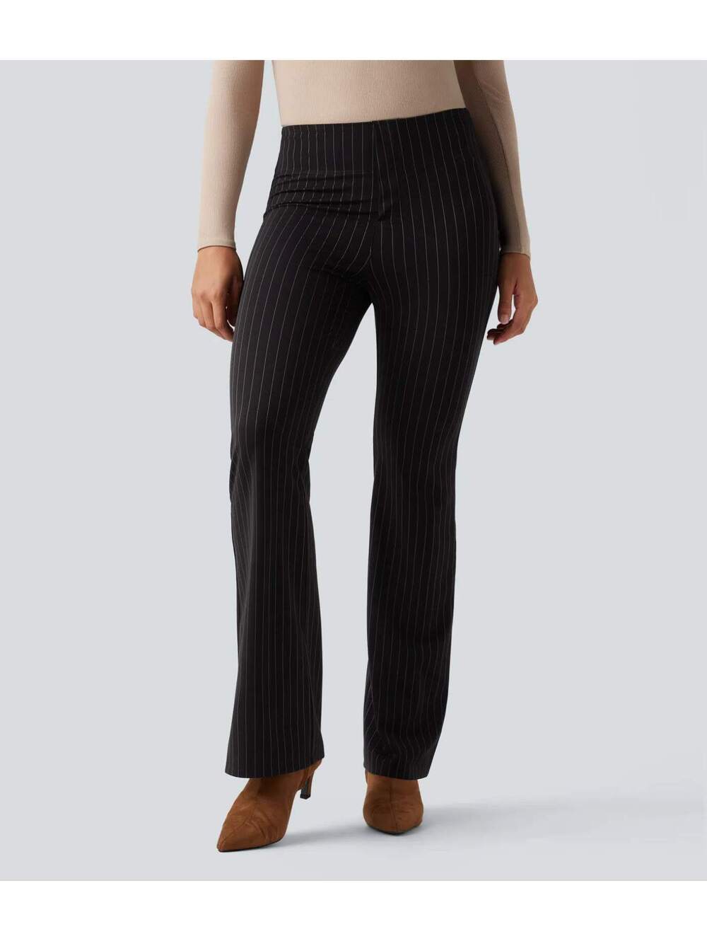 Halara Flex High Waisted Striped Work Flare Pants with Pockets Size Small